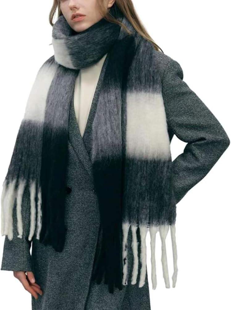 Women Chunky Plaid Scarf Oversized Big Grid Tassel Large Wrap Scarf Soft Fall Winter Thick Warm S... | Amazon (US)