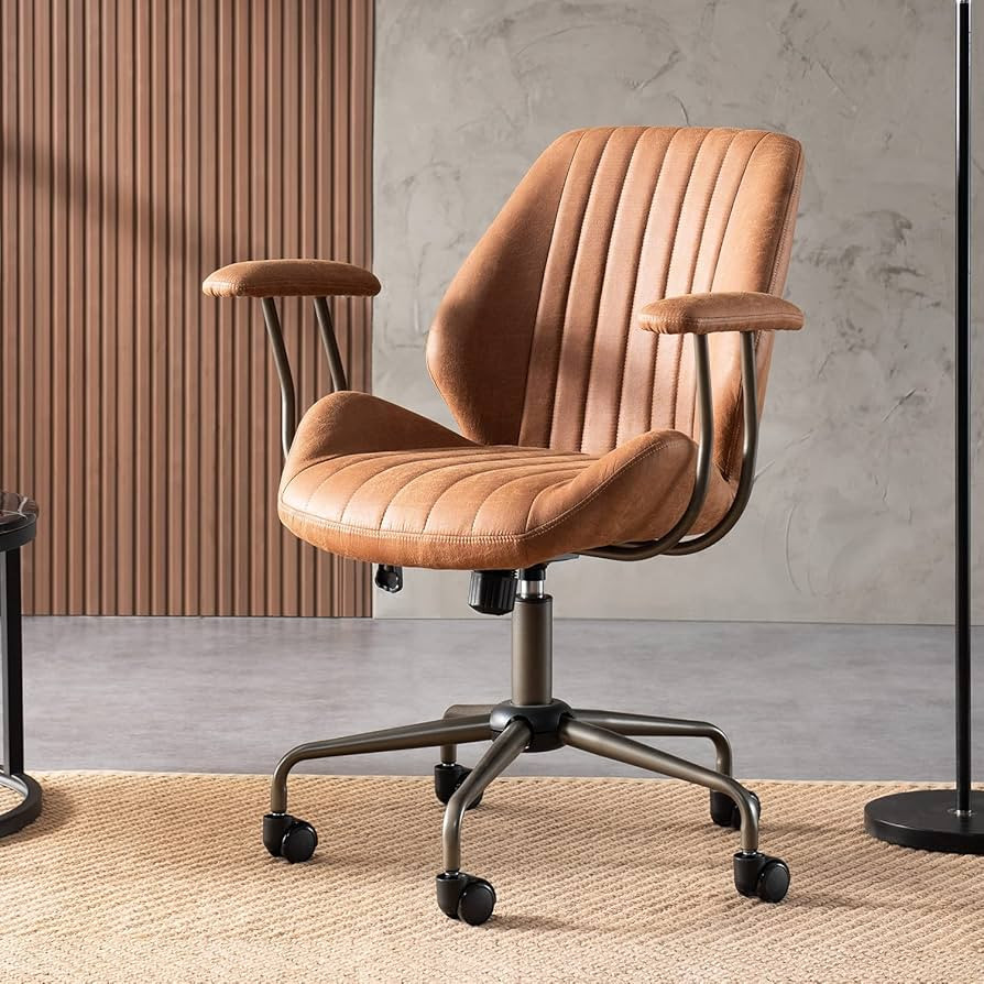 ovios Home Office Chair, Mid-Century Modern Faux Leather Chair, Swivel Rolling Task Chairs with P... | Amazon (US)