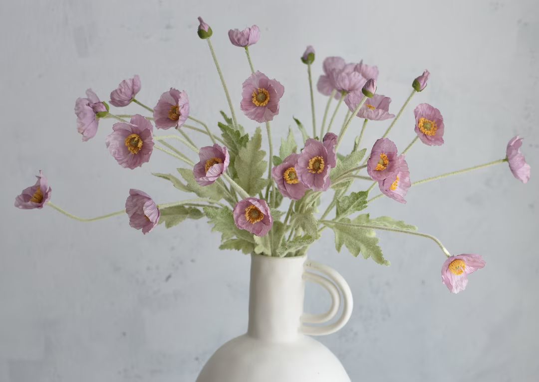 4 Heads Artificial Poppy Flowers-20, Fig Purple, Dusty Lilac/lavender Realistic Faux Poppy, DIY F... | Etsy (US)