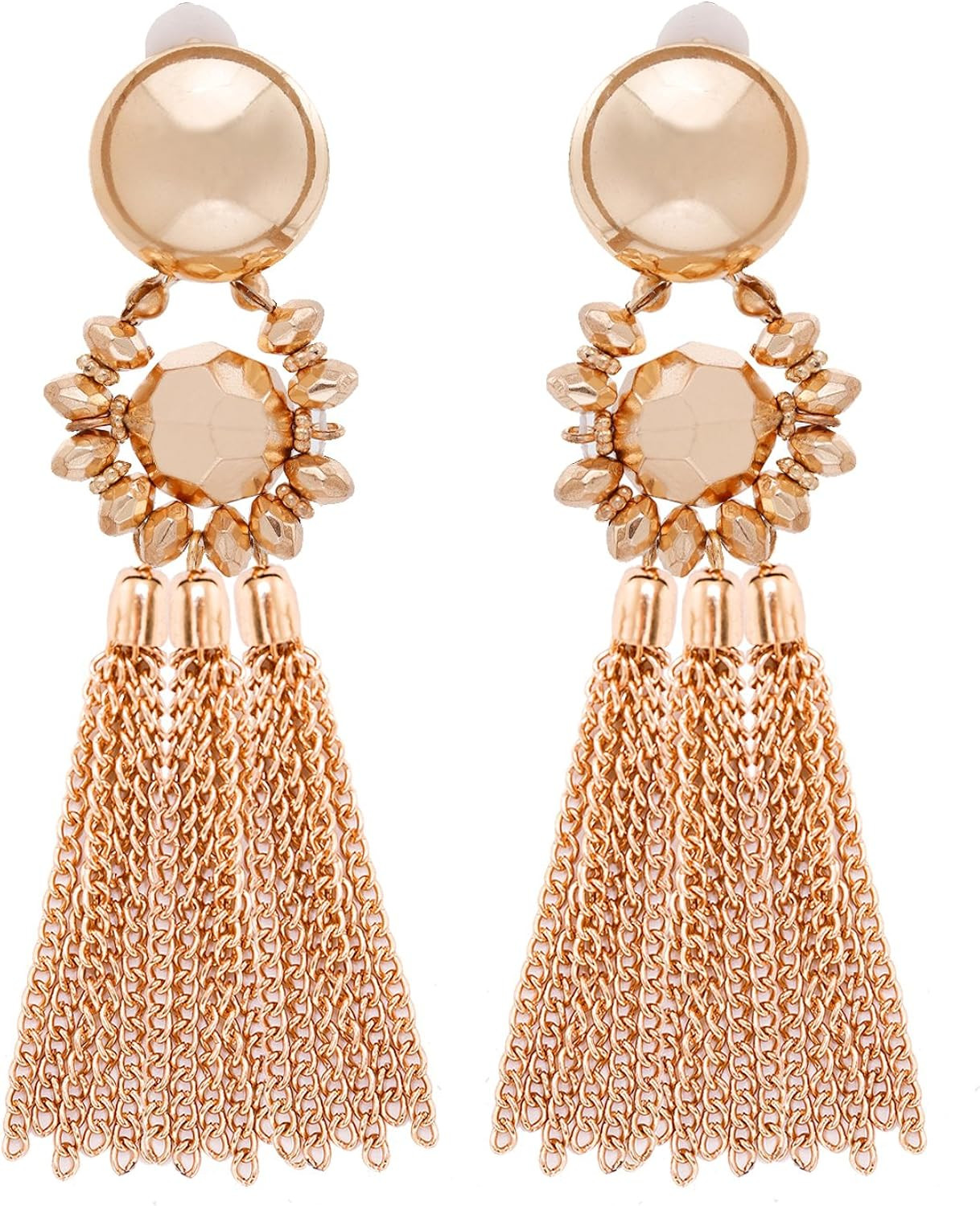 Bohemian Tassel Chandelier Dangle Earring For Women Clip On Earrings Long Drop Statement Earrings | Amazon (US)
