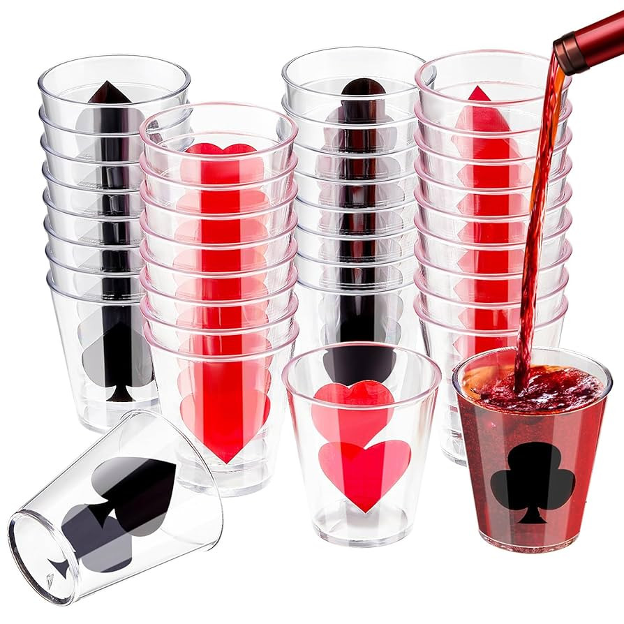 Zubebe 36 Pcs 2 oz Casino Shot Glasses Poker Shot Glasses Plastic Casino Cups for Las Vegas Theme... | Amazon (US)