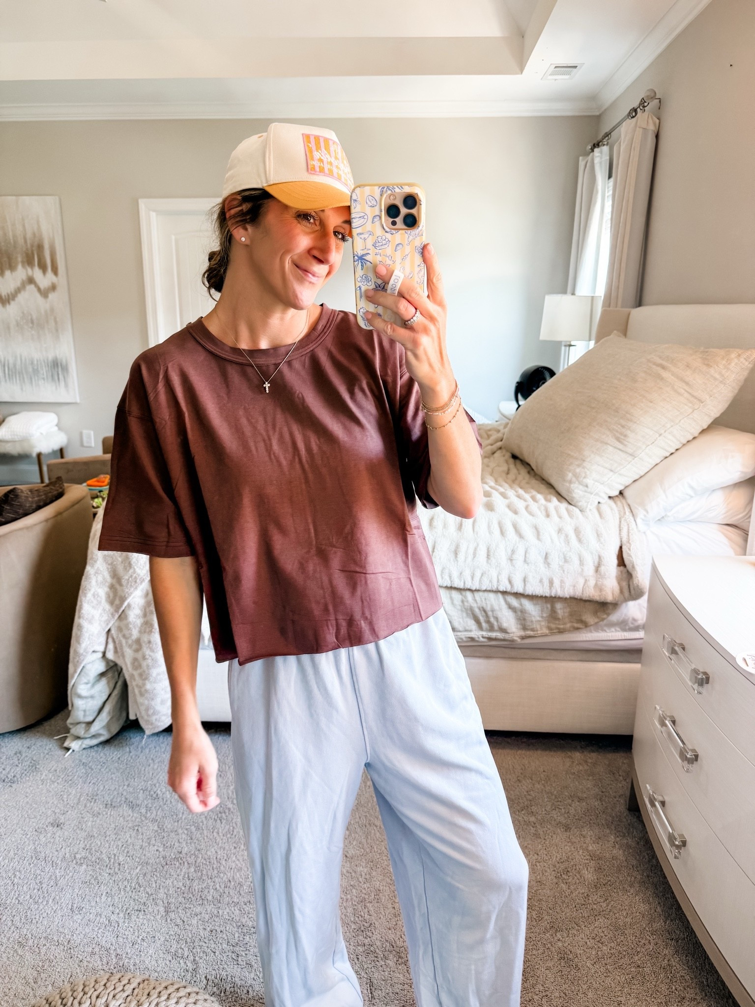Tee is Amazon-size small
Joggers Target-size small
Accessories are also linked 

Target | Amazon | joggers | tee | boxy tee | top | hat | cross necklace | loopy phone case | brown | blue | comfy | casual | daily | mom fit | style 

￼

#LTKmomlife #LTKootd #LTKTravel