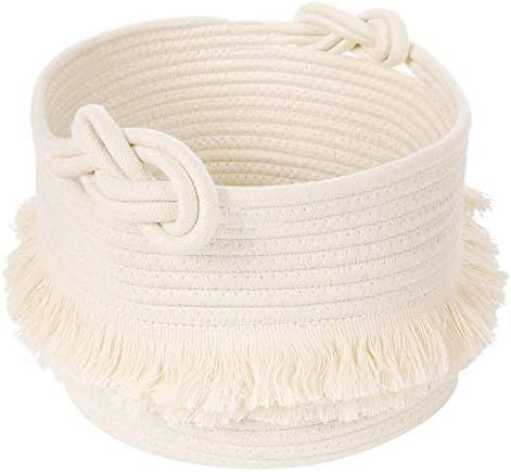 CherryNow Small Woven Storage Baskets Cotton Rope Decorative Hamper for Diaper, Blankets, Magazine a | Amazon (US)