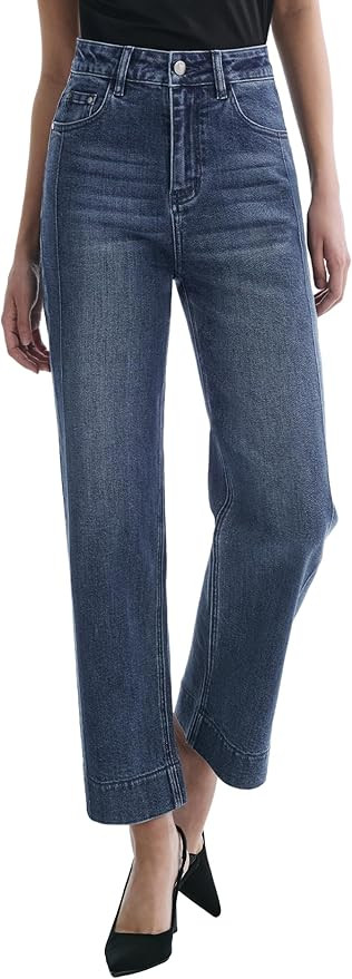 Women’s Straight Leg Jeans High Waisted Cropped Trendy Jeans Wide Leg Zipper Denim Pants | Amazon (US)