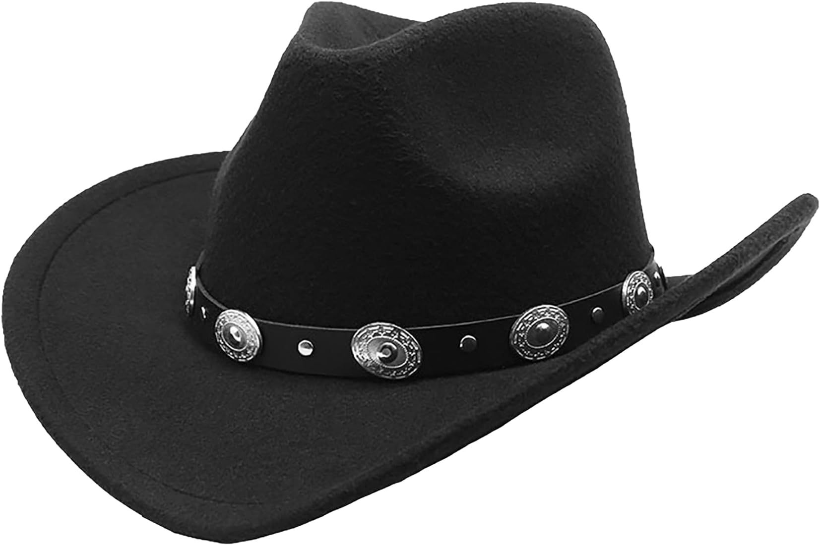 Men & Women's Felt Western-Cowboy-Hat - Wide Brim Panama Cowgirl Hat with Belt Buckle, Black, Med... | Amazon (CA)