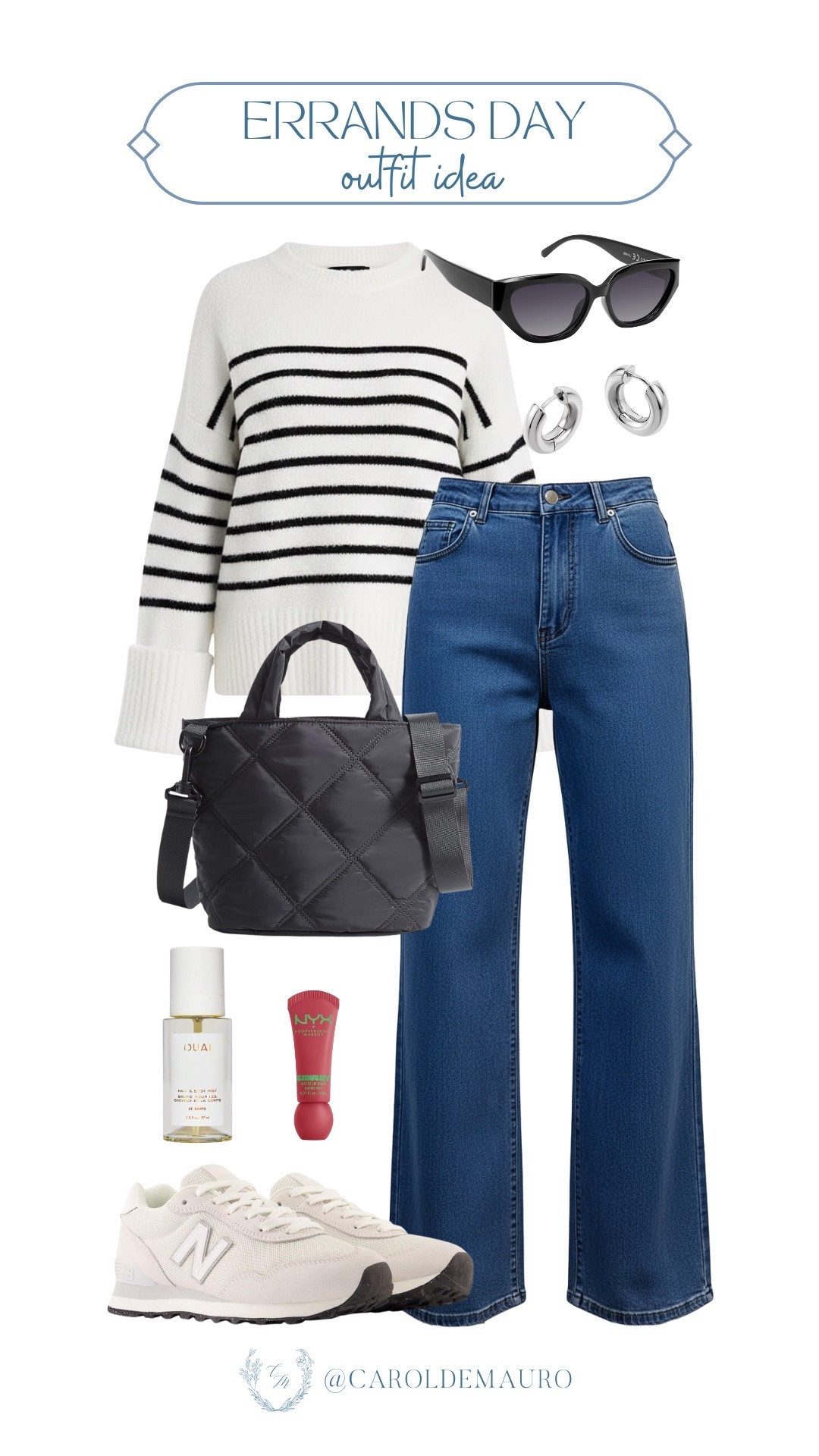 How to stay lowkey and laidback with this outfit inspo for your next errands day: a striped knit sweater paired with wide-leg denim jeans, New Balance shoes, and some accessories to complete the look.

winter outfit, cozy casual, everyday look, weekend style, petite fashion, sweater weather, ootd, mom fits

#LTKBeauty #LTKSeasonal #LTKU