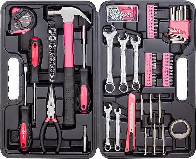 Cartman 148Piece Tool Set General Household Hand Tool Kit with Plastic Toolbox Storage Case Pink | Amazon (US)