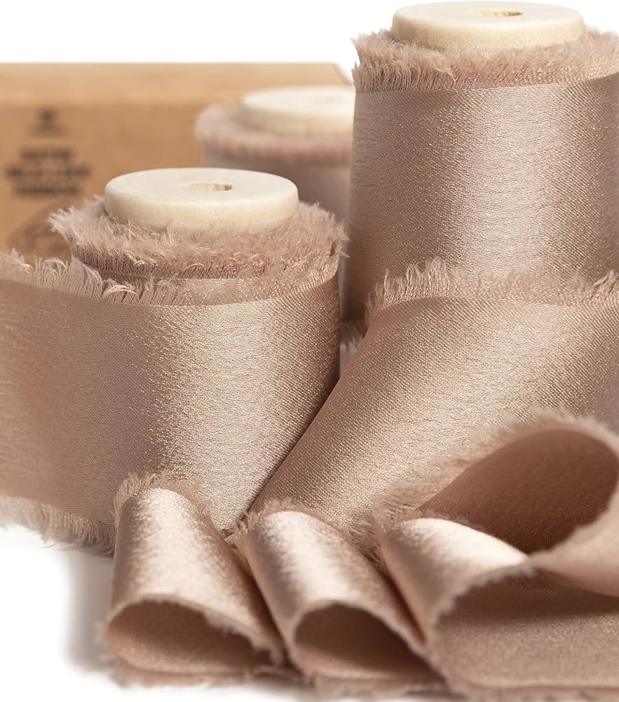 Vitalizart Silk Satin Ribbon 1-1/2 inch x 15 Yard with Wooden Spool Champagne Handmade Frayed Rib... | Amazon (US)