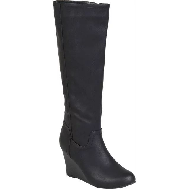 Women's Journee Collection Langly Wide Calf Wedge Heel Knee High Boot Black Faux Leather 7.5 M | Walmart (US)