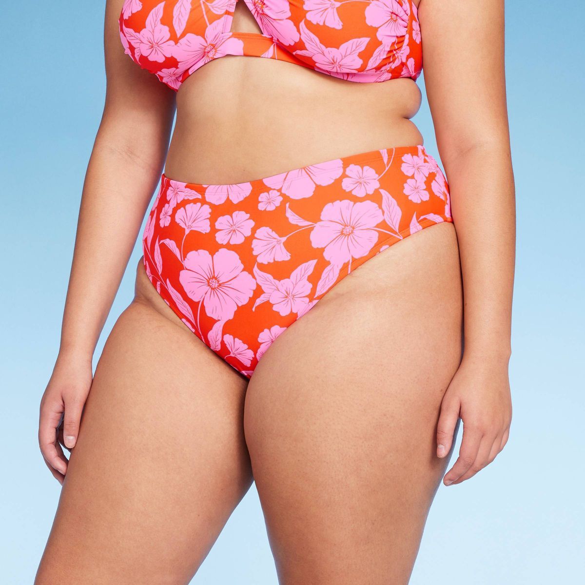 Women's High Leg Extra Cheeky Low-Rise Bikini Bottom - Wild Fable™ Orange/Pink Tropical Print | Target