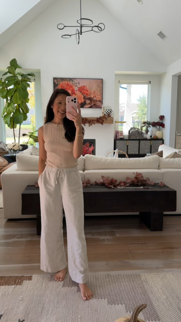 Cotton cashmere top styled with linen pants that is perfect for the fall! Love this for warmer weather

#LTKootd #LTKSeasonal