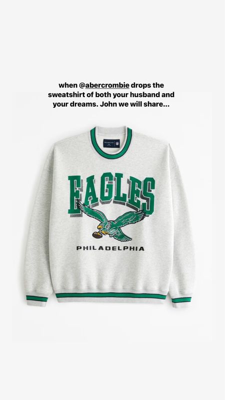 Philadelphia Eagles new sweatshirt from Abercrombie: I got an xl bc John and I will share! Love the vintage vibes 