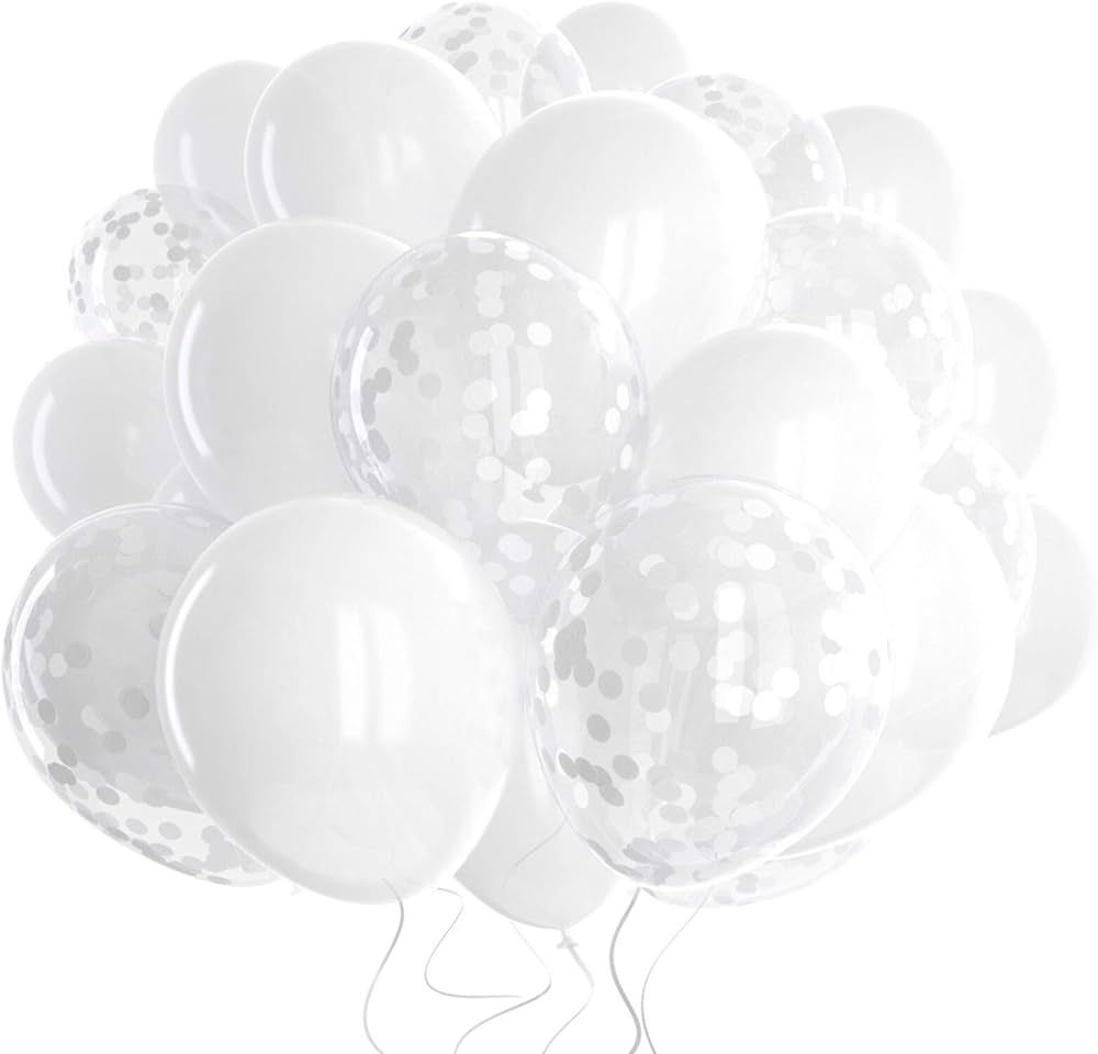 Dandy Decor 60 Pack White Balloons + White Confetti Balloons w/Ribbon | Latex Balloons 12 Inch | ... | Amazon (US)