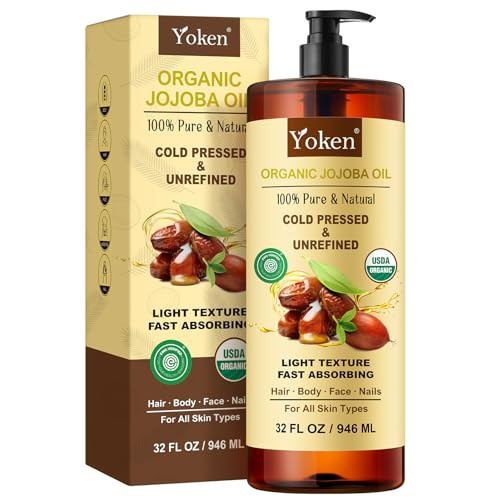 Yoken 32 fl oz (EWG Verified) 100% Pure Jojoba Carrier Oil - Unrefined, Hexane-Free, Cold Pressed for Skin, Face, Hair, Nails, and Massage | Amazon (US)