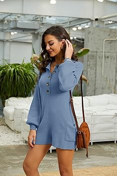 Women's Rompers V Neck Button Down Long Sleeve Knitted Sweater Jumpsuit Fall Winter One Piece Out... | Amazon (US)