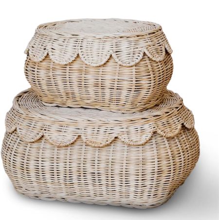 Cutest scallop stack baskets 

Perfect storage beautiful and functional 

Under $100 and must less then the designer options 

#LTKstyletip #LTKfindsunder100 #LTKhome