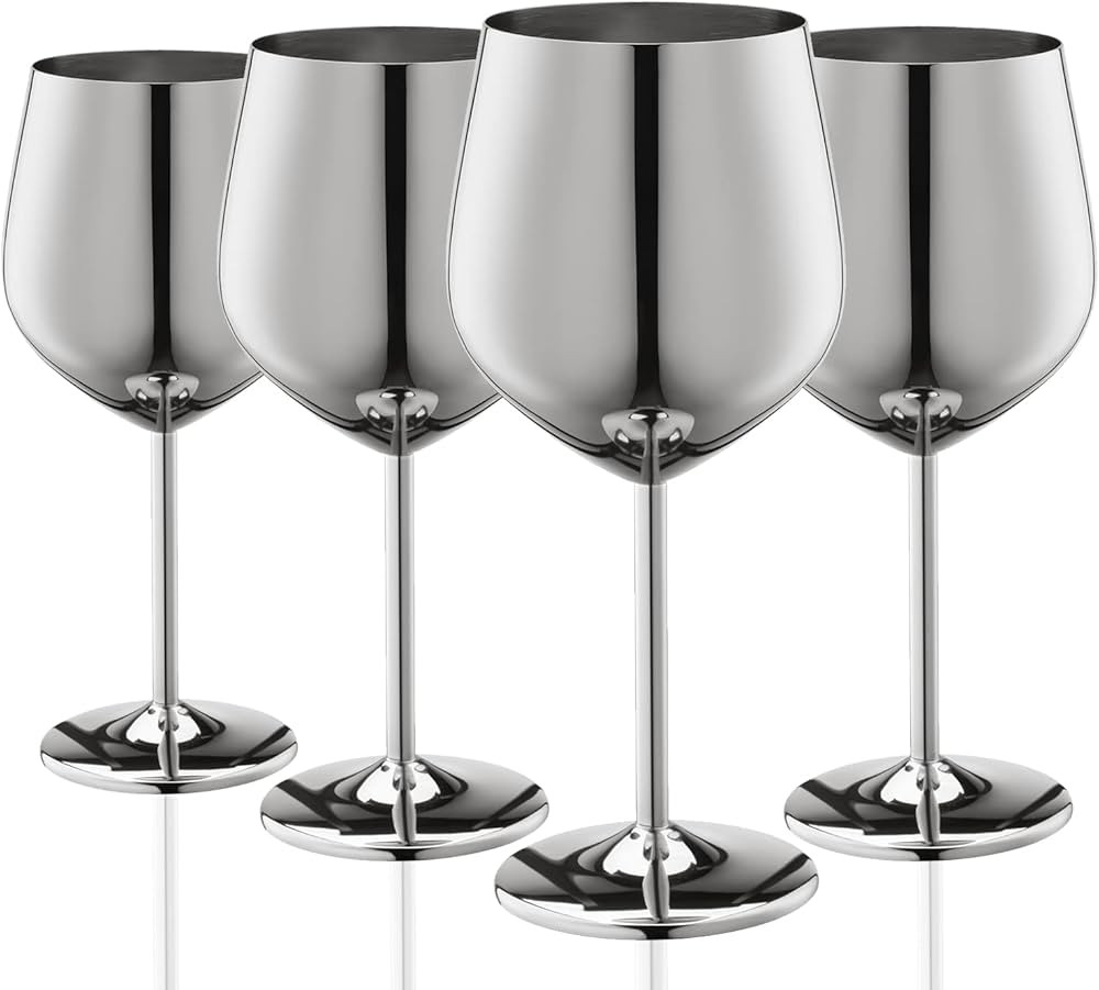 WOTOR Stainless Steel Wine Glasses Set of 4, 18oz Unbreakable & Portable Stemmed Metal Wine Glass... | Amazon (CA)