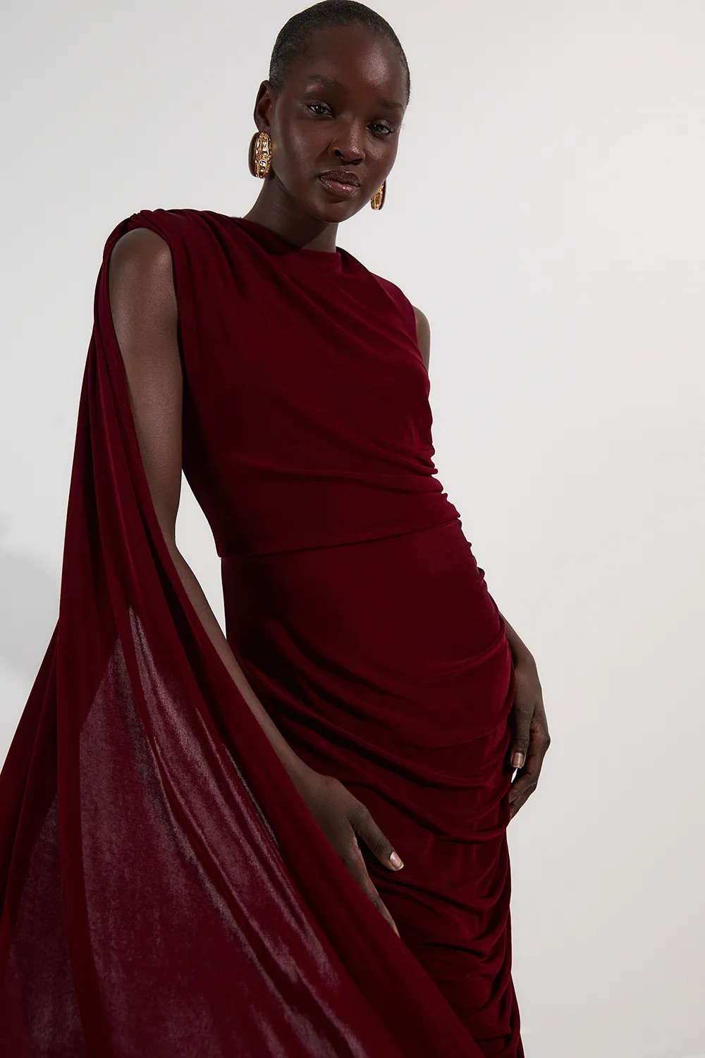 Premium Slinky Crepe Scarf Detail Maxi Dress | Karen Millen UK + IE + DE + NL