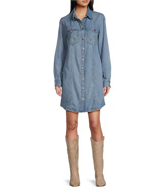 Wrangler® Long Sleeve Denim Shirt Dress | Dillard's