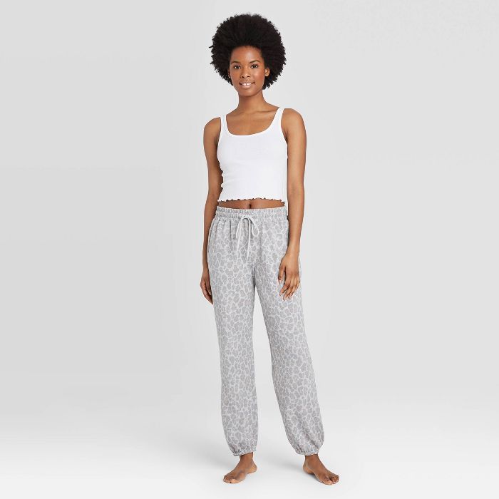 Women's French Terry Leopard Print Lounge Jogger Pants - Colsie™ Gray | Target