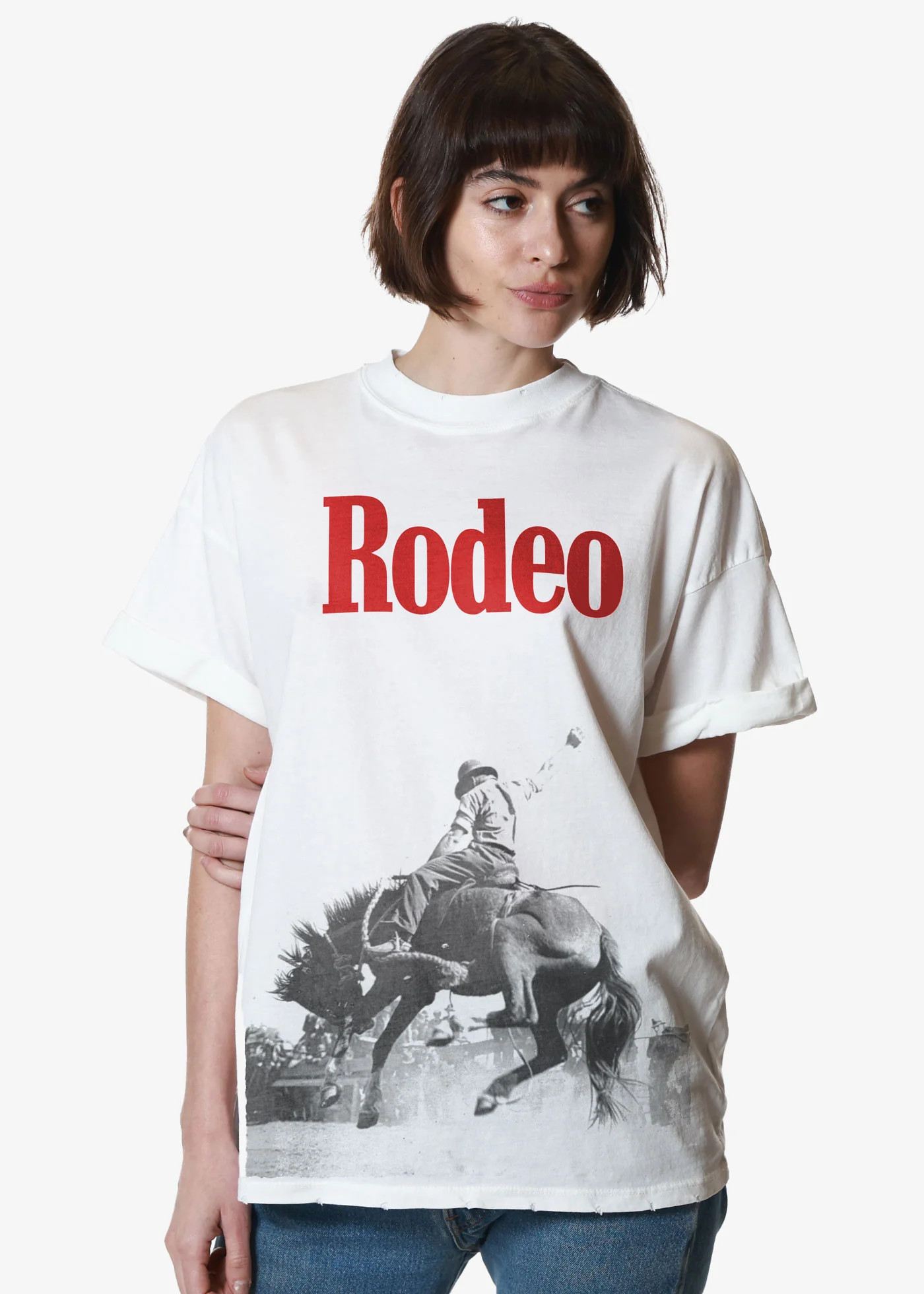 Rodeo Vintage White Boyfriend Tee | Girl Dangerous