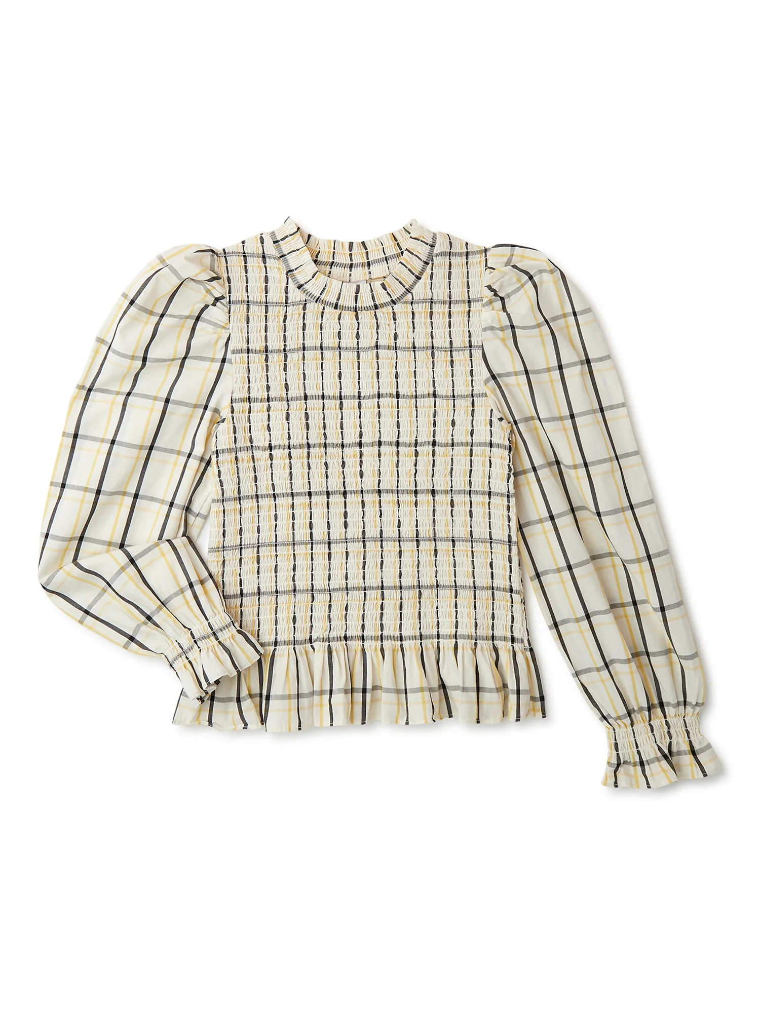 Wonder Nation Girls Smocked Plaid Woven Top, Sizes 4-18 & Plus - Walmart.com | Walmart (US)