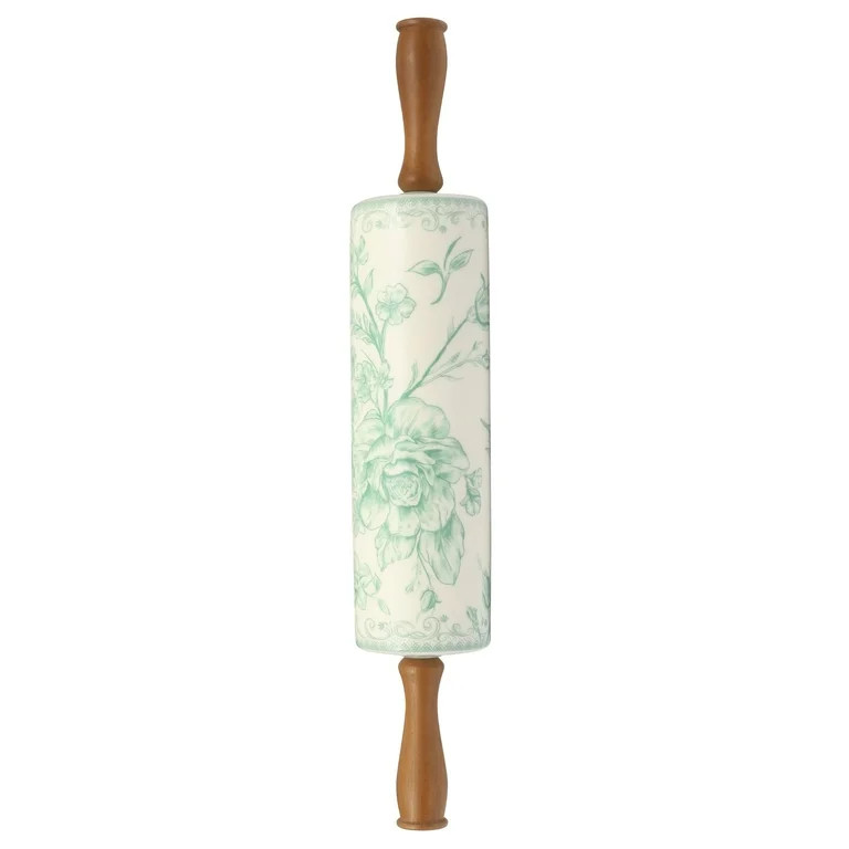 The Pioneer Woman Agatha Ceramic Rolling Pin with Olivewood Handles, Green | Walmart (US)