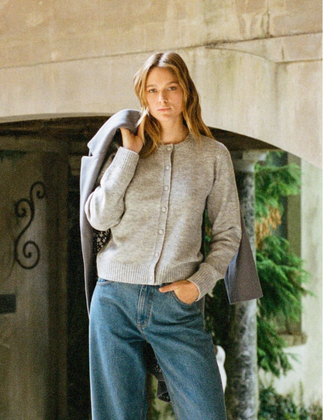 Grey Crew Neck Knitted Cardigan | Nobody's Child