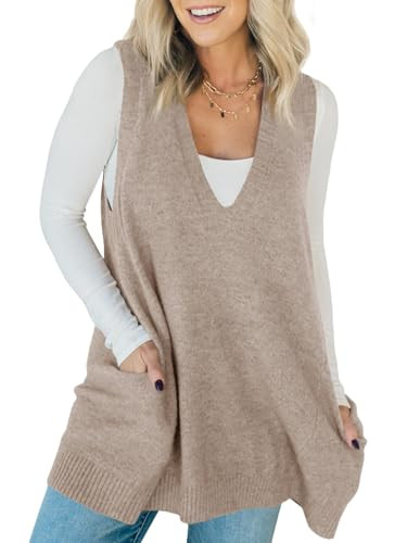 Saodimallsu Womens Sleeveless Sweater Vest V Neck Casual Loose Knit A Line Flattering Tunic Top w... | Amazon (US)
