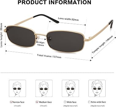 SOJOS Trendy Rectangle Sunglasses Womens Mens, Retro 80s 90s Y2k Chic Narrow Thin Skinny Sunnies ... | Amazon (US)