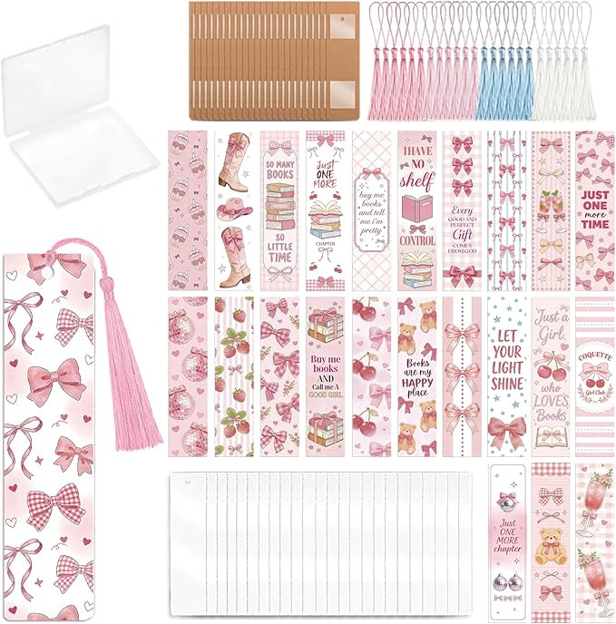 24pcs Acrylic Bookmark Blanks Rectangle Clear Cute Bookmark Making Kit with Tassels UV DTF Transf... | Amazon (US)