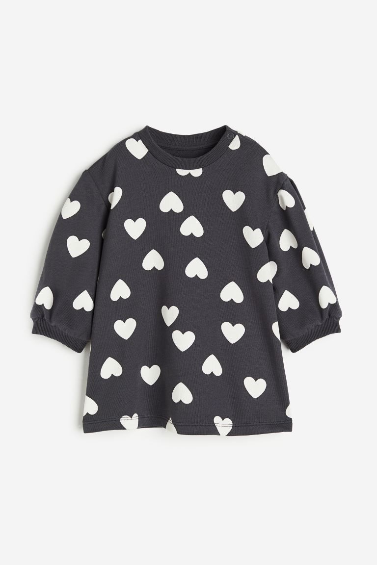 Patterned Sweatshirt Dress - Dark gray/hearts - Kids | H&M US | H&M (US + CA)