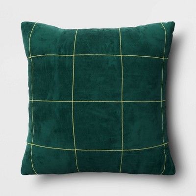 Velvet Windowpane Square Throw Pillow Green - Threshold™ | Target