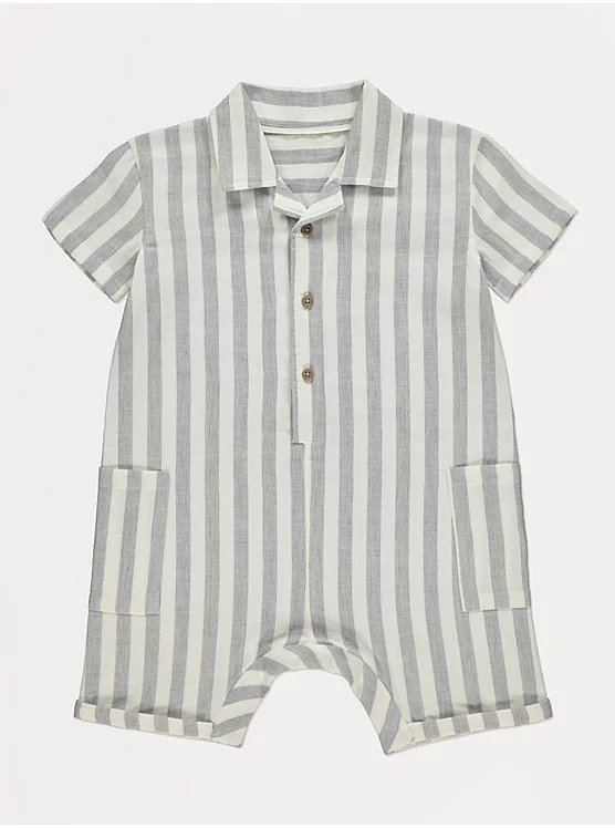 Grey Striped Collared Woven Romper | George