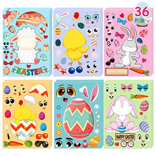 LINAYE 36 Sheets Easter Craft Stickers for Kids - Make Your Own Stickers for Easter Basket Stuffers Kids' Treats & Party Favors | Amazon (US)