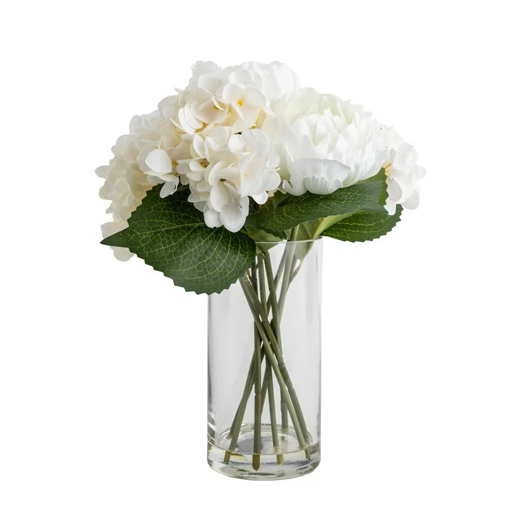 Mainstays Large Artificial White Floral Arrangement in Clear Glass Vase, 14" | Walmart (US)