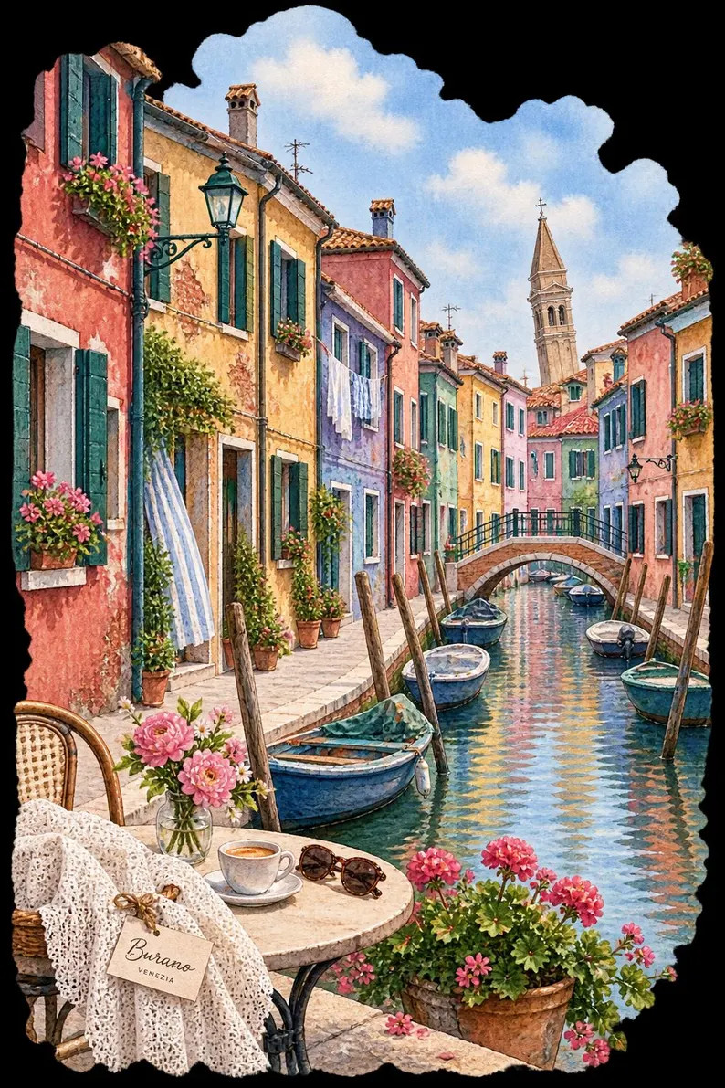 Burano Italy PNG, Venice Watercolor Travel PNG, Italian Canal Clipart, Italy Vacation Sublimation... | Etsy (Global)