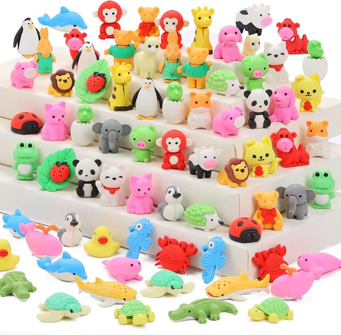 70Pcs Animal Erasers for Kids Desk Pets, 3D Take Apart Animal Pencil Erasers for Kids Classroom R... | Amazon (US)