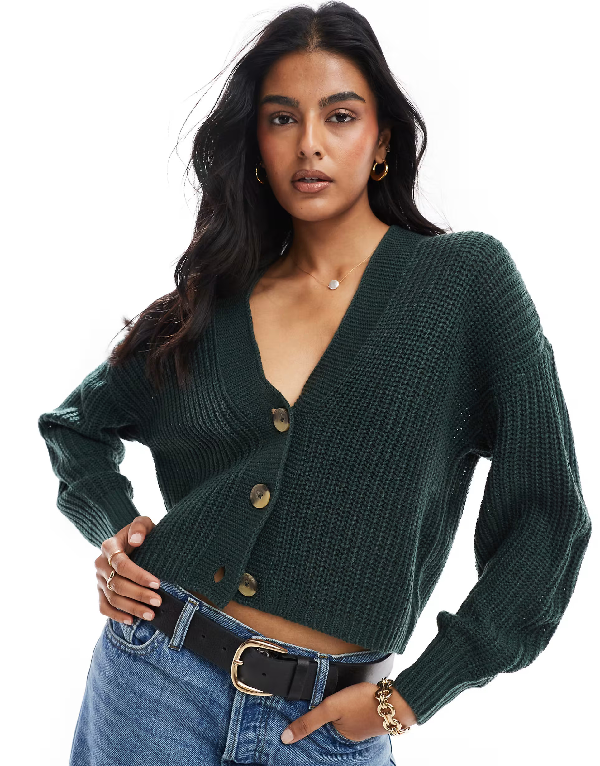 ONLY knitted cardigan in dark green | ASOS (Global)