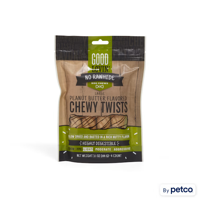 Good Lovin' Peanut Butter-Flavored Chewy Twists No-Rawhide Dog Chews, Count of 4 | Petco