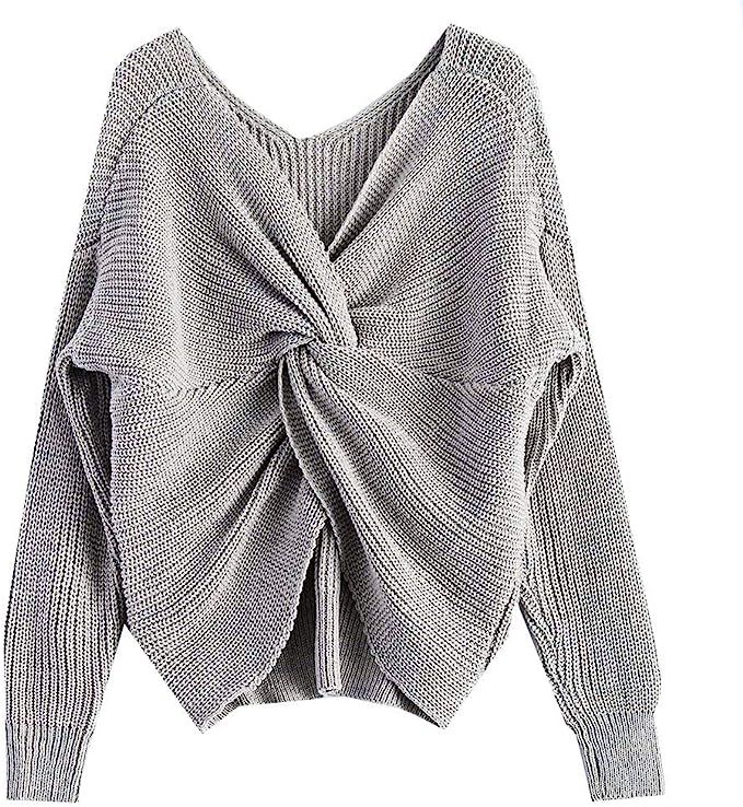 LifeShe V Neck Women Sweaters and Pullovers Twisted Back Jumpers | Amazon (US)