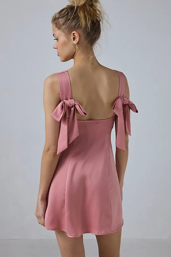 Urban Outfitters UO Bri Double Bow Satin Mini Dress in Cinder Rose, Women's at Urban Outfitters | Urban Outfitters (US and RoW)