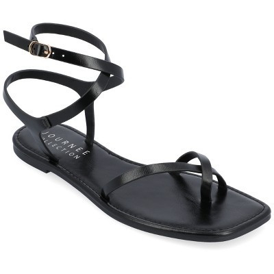 Journee Collection Women's Charra Buckle Flat Sandals Black 9.5 | Target