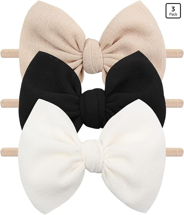 YanJie 3 Pcs Soft Headbands Baby Girls Nylon Headband with Hair Bow Hairbands Hair Accessories fo... | Amazon (US)