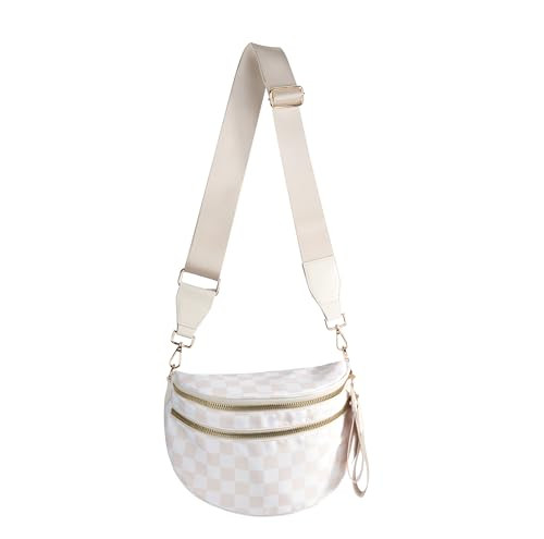 FEIBOON Spacious Checkered Nylon Crossbody Bag Bum Bag Handbags Wallets for Women (beige checkered) | Amazon (US)