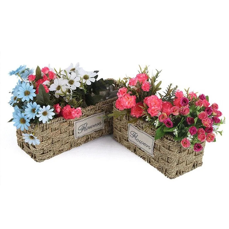 Square Rattan Woven Flower Basket Wicker Braided Plant Pot Container Decor Home Decorations | Walmart (US)