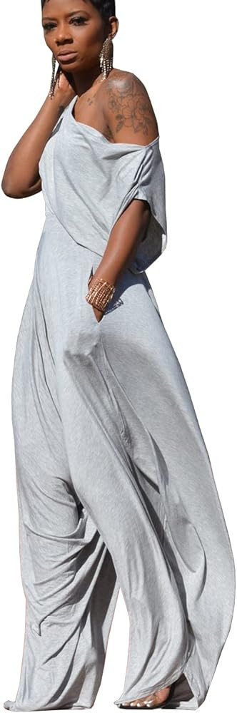 Two Piece Outfits for Women Sexy One Shoulder Tops with Harem Pants Set Boho Jumpsuit Sets Tracks... | Amazon (US)