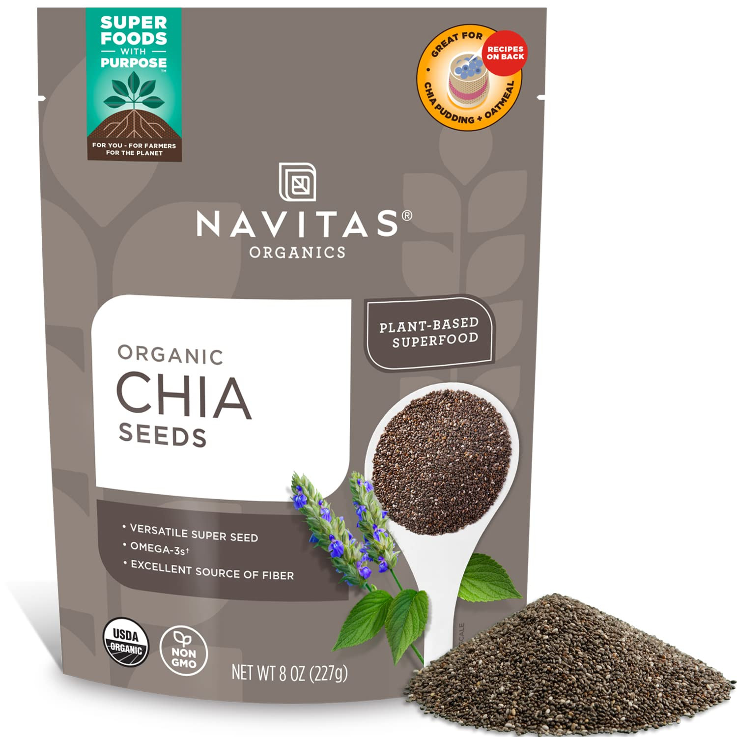 Navitas Organics Chia Seeds, 8 oz. Bag, 19 Servings - Organic, Non-GMO, Gluten-Free | Amazon (US)