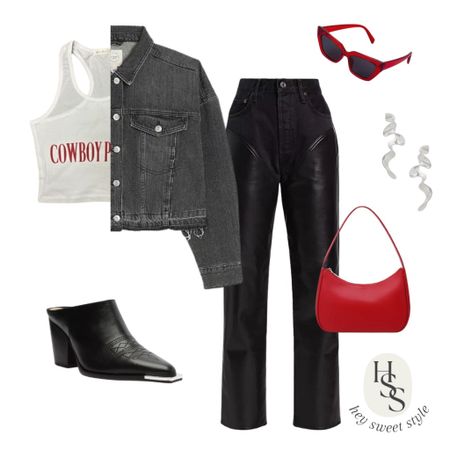Fall Nashville Outfit: Cowboy tank, oversized black denim jacket, black leather jeans, cowboy booties ❤️🌾🪩🐎🖤

#LTKstyletip #LTKSeasonal #LTKunder100
