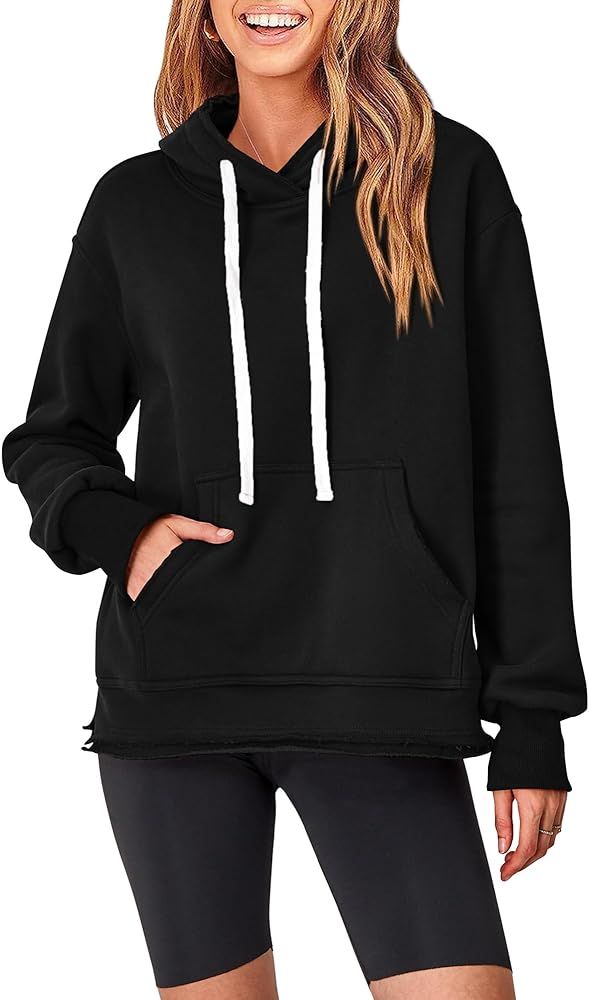 KIRUNDO Women's Casual Cotton Long Sleeve Fleece Hoodies Sweatshirt 2023 Fall Winter Fashion Loos... | Amazon (US)